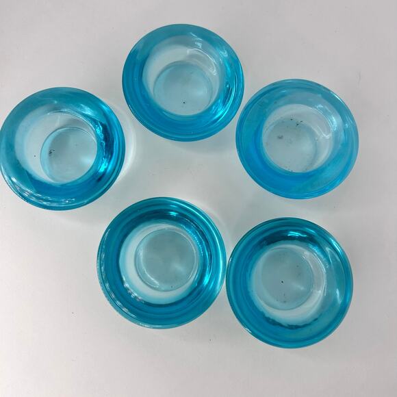 Five Crate & Barrel Light Aqua Blue Clear Glass Tea Light Holders 3" - Picture 3 of 4